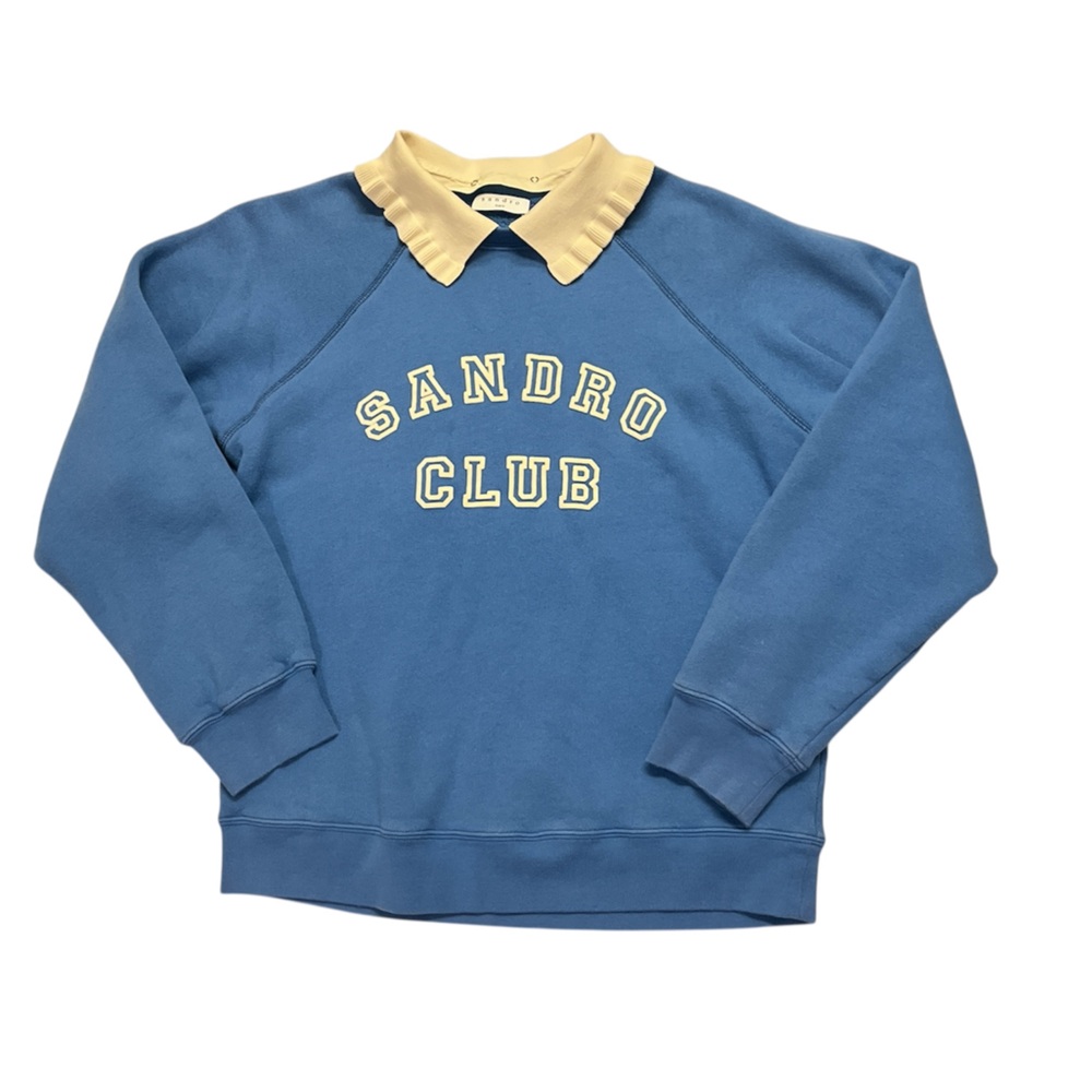 Sandro Club Blue Sweatshirt with Cream Collar